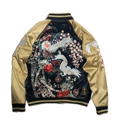 Sakura Crane Embroidered Velvet Jacket – Couple Edition