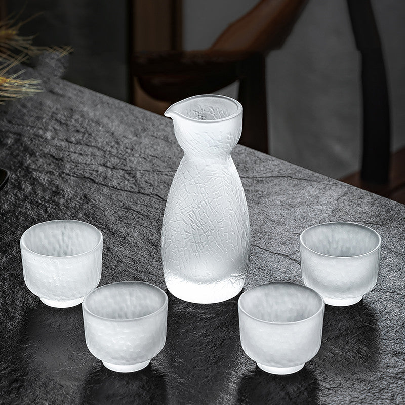 Japanese Crystal Frosted Sake Jug Set - クリスタル日本酒お猪口セット