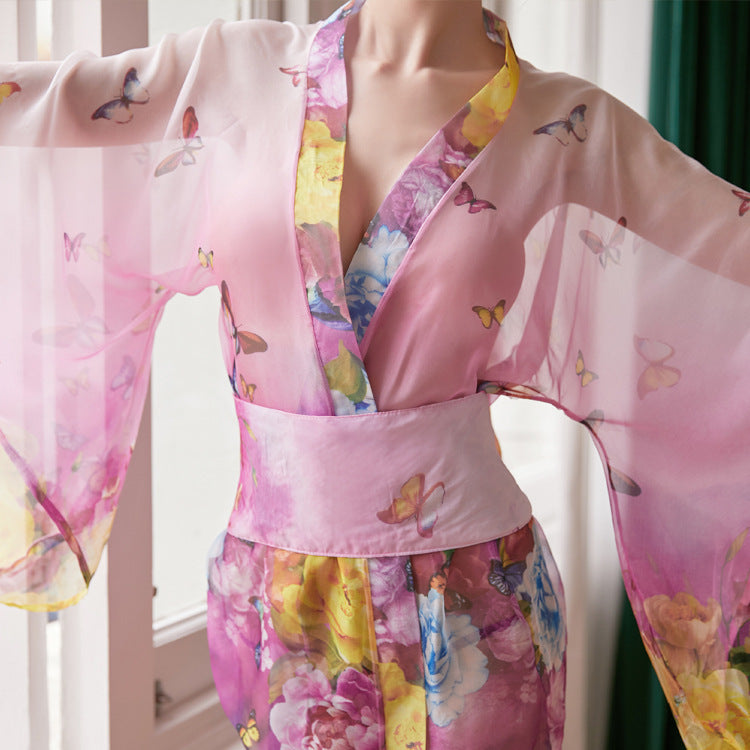 Chiffon Lace Kimono Underwear Set