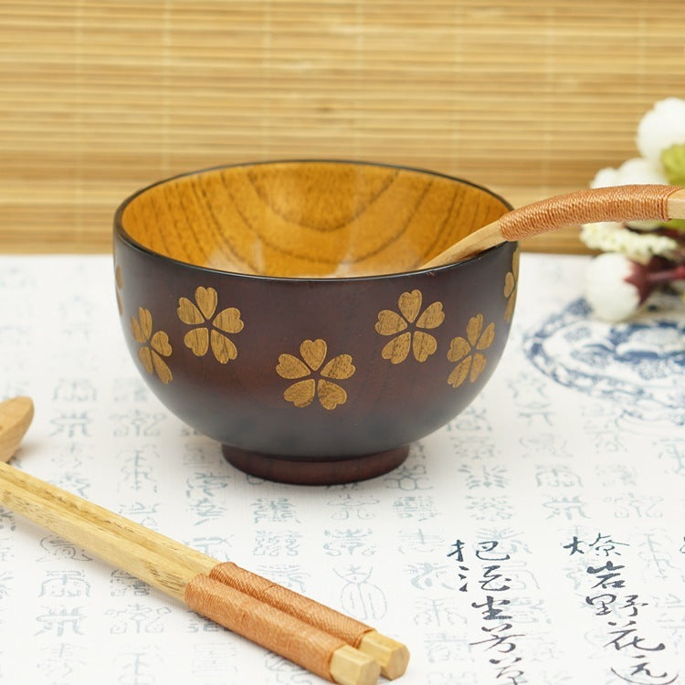 Sakura Bloom Solid Wood Rice Bowl