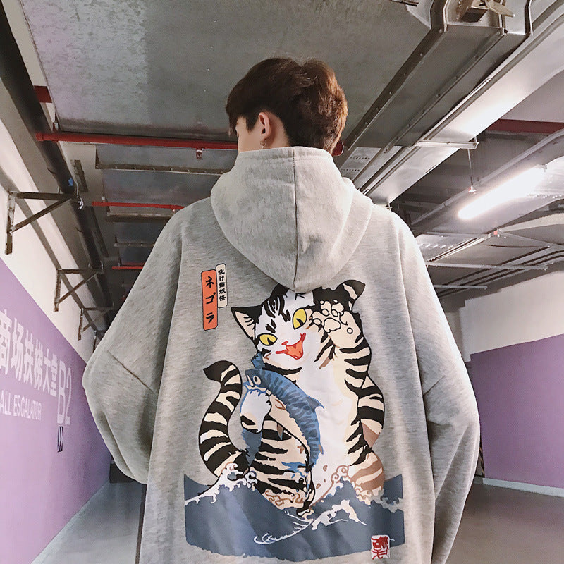 Hooded Hip Hop Harajuku Style Negora 猫xゴジラ
